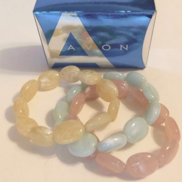 Avon Jewelry - Set of 3 Vintage Avon Sorbet Pastel Color Stretch Bracelets & Free Gift
